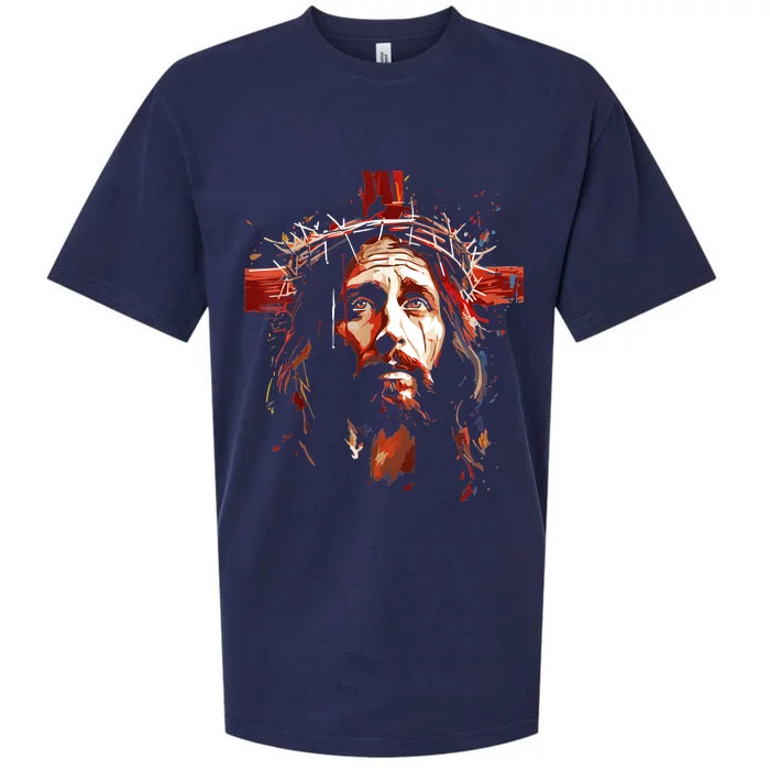 Jesus God Cross Christian Colorful Artwork Christian Faith Sueded Cloud Jersey T-Shirt