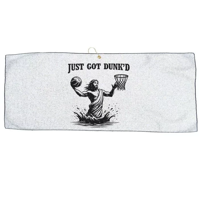 Just Got Dunked Funny Baptism Jesus Playing Basketball Large Microfiber Waffle Golf Towel