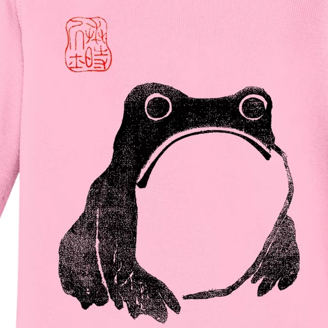 Japanese Grumpy Frog Toad Unimpressed Animal Funny Chubby Baby Long Sleeve Bodysuit