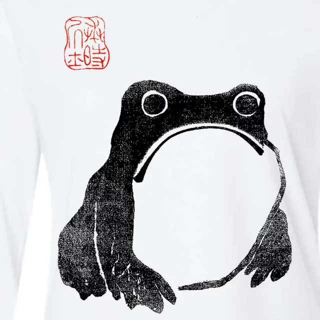 Japanese Grumpy Frog Toad Unimpressed Animal Funny Chubby Womens Cotton Relaxed Long Sleeve T-Shirt