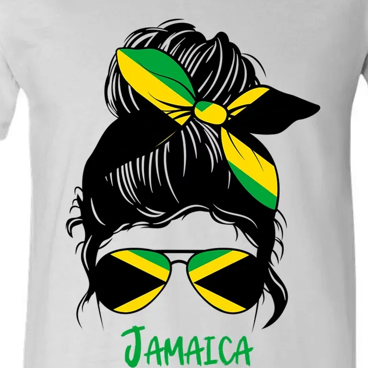 Jamaican Girl Jamaica Girl Jamaica Woman Flag V-Neck T-Shirt