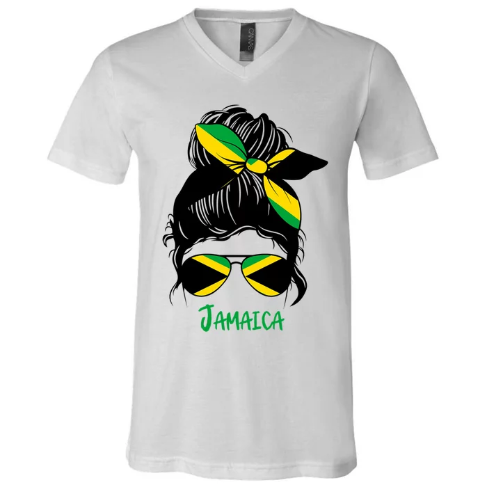 Jamaican Girl Jamaica Girl Jamaica Woman Flag V-Neck T-Shirt