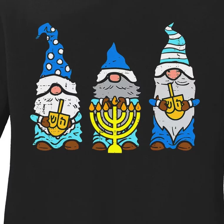 Jewish Gnomes Menorah Hanukkah Pajamas Chanukah PJs Ladies Long Sleeve Shirt