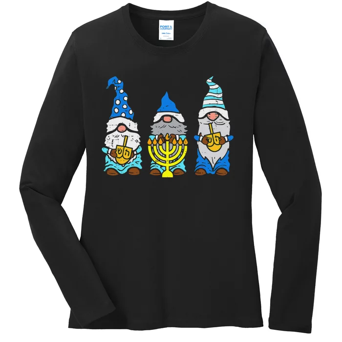 Jewish Gnomes Menorah Hanukkah Pajamas Chanukah PJs Ladies Long Sleeve Shirt