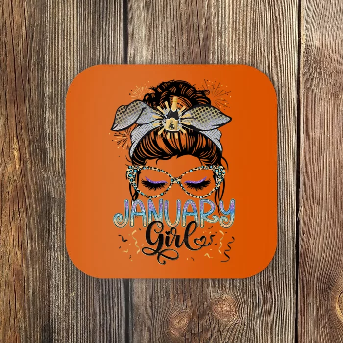 January Girl Messy Bun January Birthday Coaster