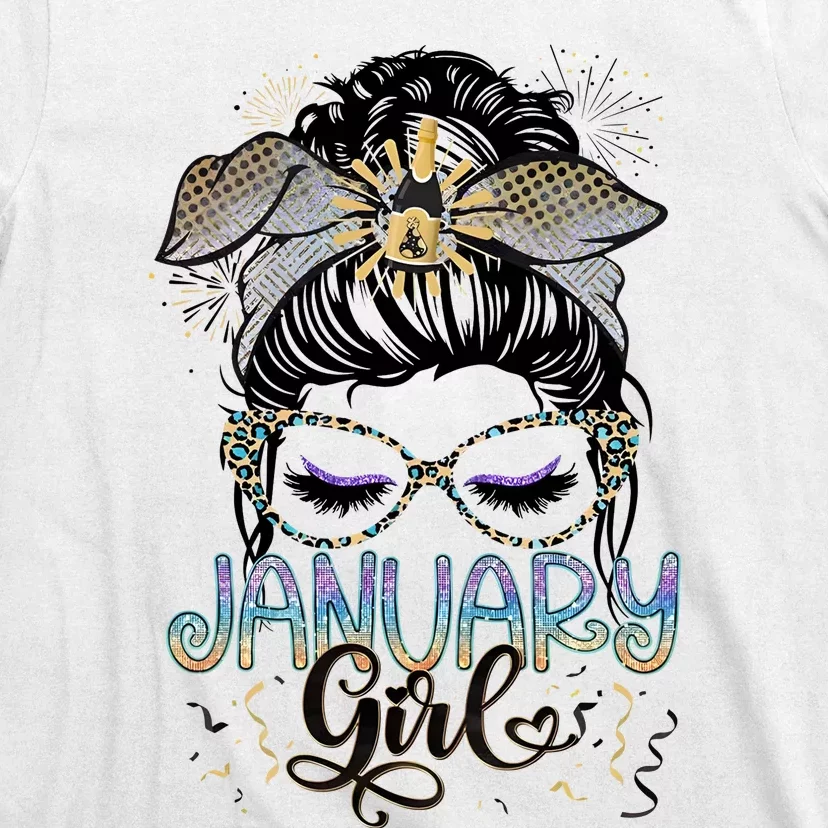 January Girl Messy Bun January Birthday T-Shirt