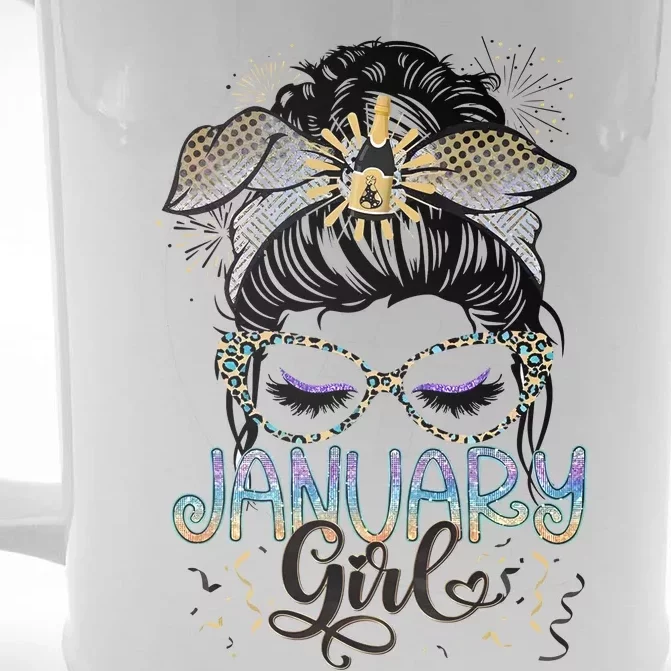 January Girl Messy Bun January Birthday Front & Back Beer Stein