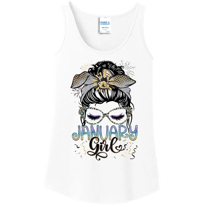 January Girl Messy Bun January Birthday Ladies Essential Tank