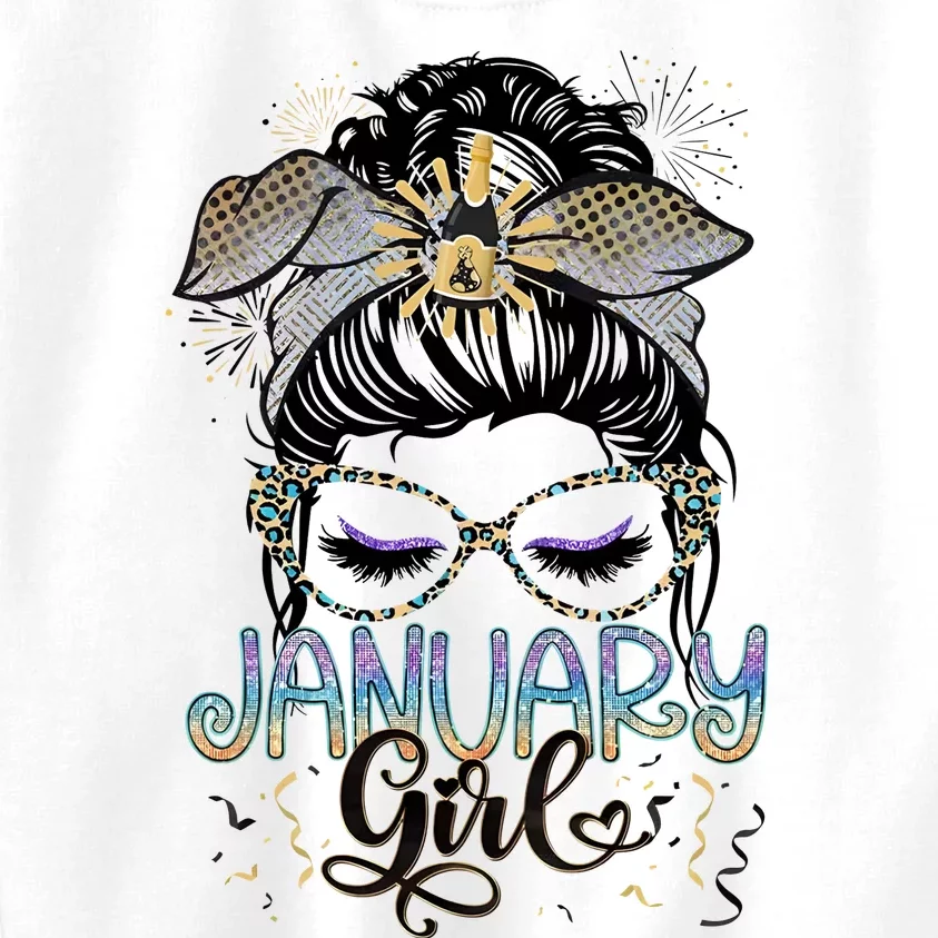 January Girl Messy Bun January Birthday Kids Sweatshirt