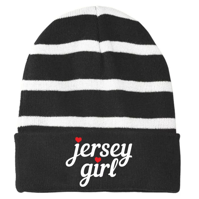 Jersey Girl New Jersey Heart Funny Cute New Jersey Pride Striped Beanie with Solid Band