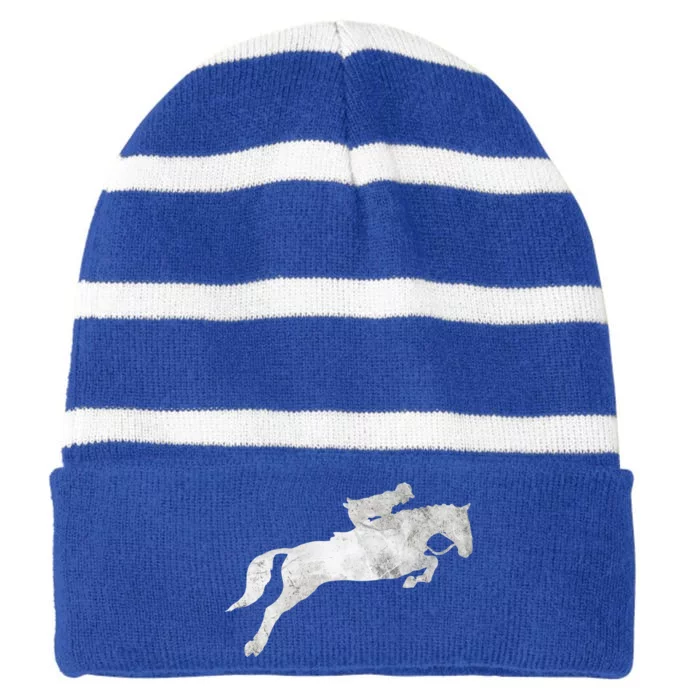 Jumping Galloping Racing Horse Horseback Riding Gift Striped Beanie with Solid Band