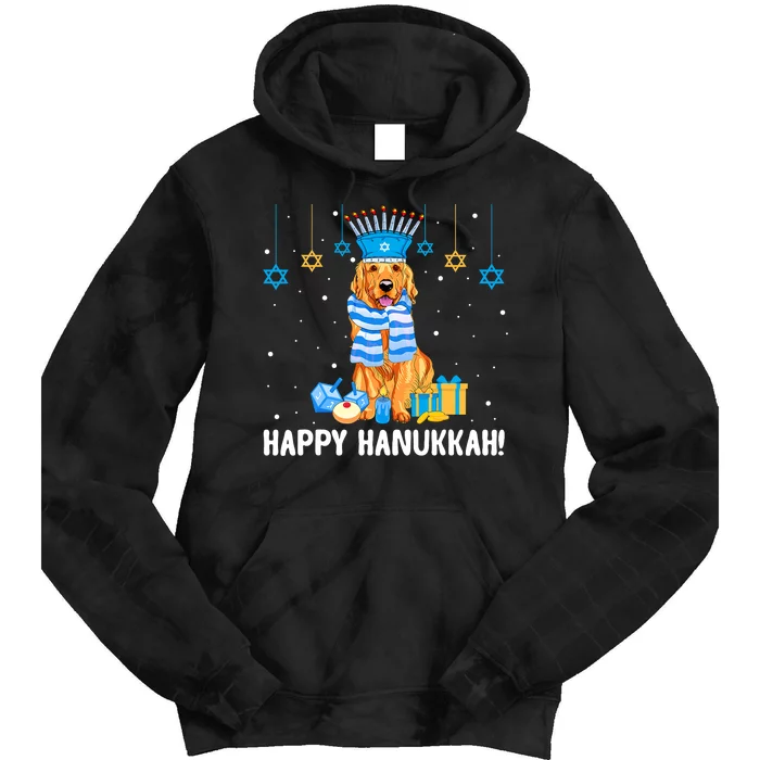 Jewish Golden Retriever Dog Menorah Hat Hanukkah Chanukah Tie Dye Hoodie