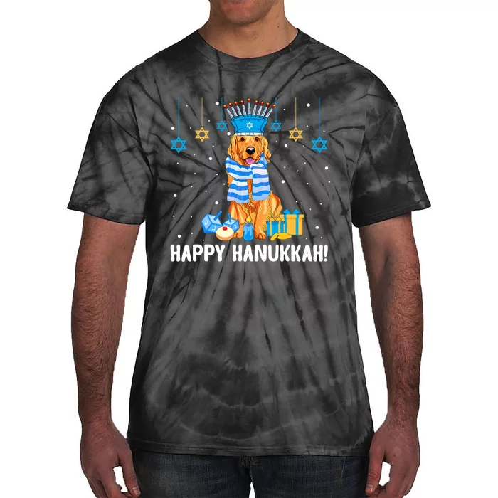 Jewish Golden Retriever Dog Menorah Hat Hanukkah Chanukah Tie-Dye T-Shirt