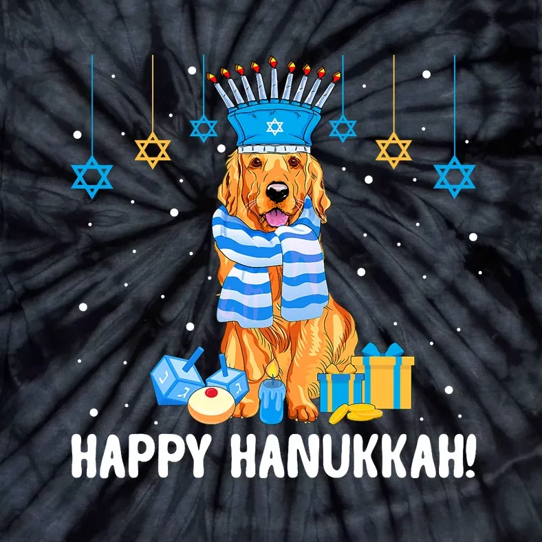 Jewish Golden Retriever Dog Menorah Hat Hanukkah Chanukah Tie-Dye T-Shirt