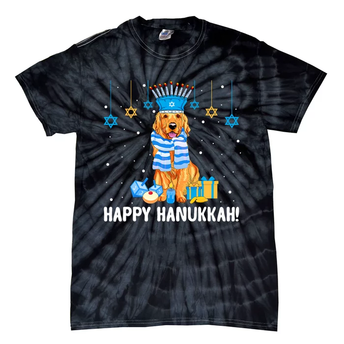 Jewish Golden Retriever Dog Menorah Hat Hanukkah Chanukah Tie-Dye T-Shirt