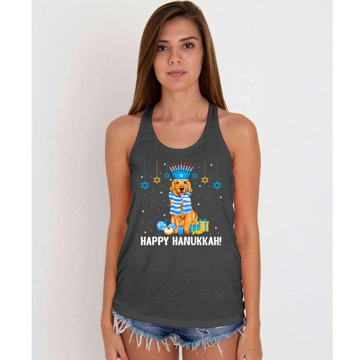 Jewish Golden Retriever Dog Menorah Hat Hanukkah Chanukah Women's Knotted Racerback Tank