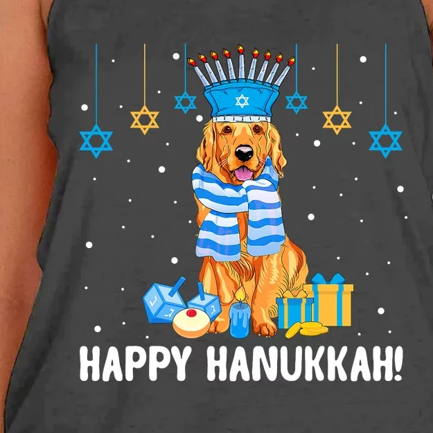 Jewish Golden Retriever Dog Menorah Hat Hanukkah Chanukah Women's Knotted Racerback Tank