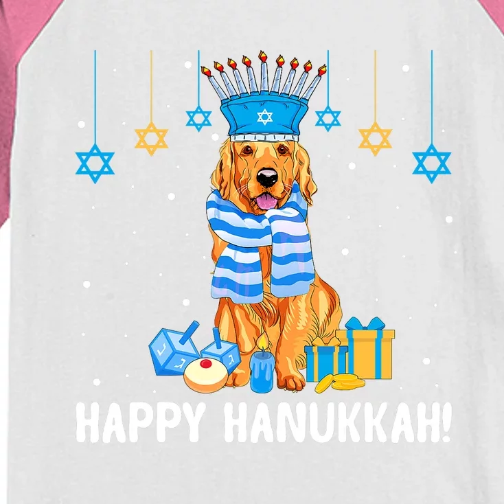 Jewish Golden Retriever Dog Menorah Hat Hanukkah Chanukah Kids Colorblock Raglan Jersey