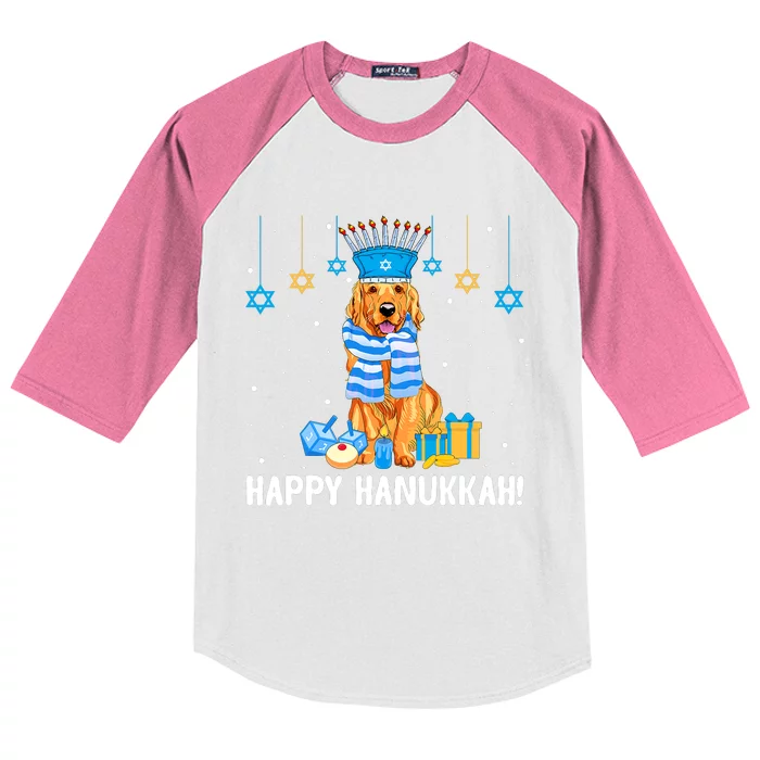 Jewish Golden Retriever Dog Menorah Hat Hanukkah Chanukah Kids Colorblock Raglan Jersey