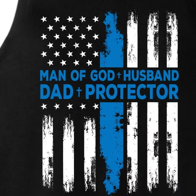 Jesus God Religious Man Of God Husband Dad Protector Ladies Tri-Blend Wicking Tank