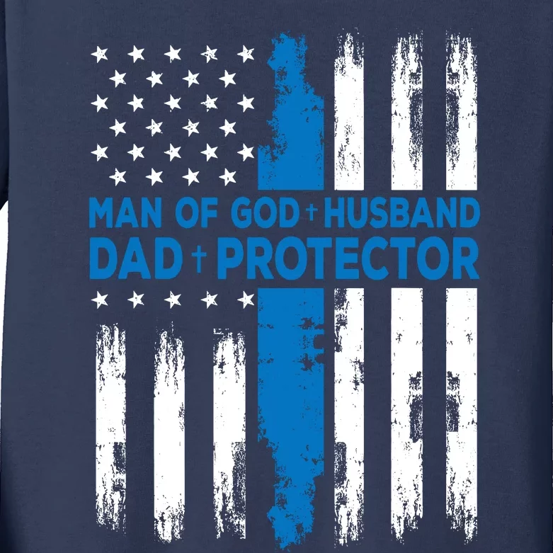 Jesus God Religious Man Of God Husband Dad Protector Kids Long Sleeve Shirt