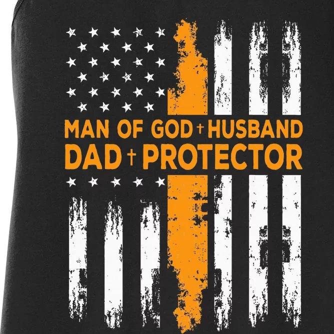 Jesus God Religious Man Of God Husband Dad Protector Women's Racerback Tank