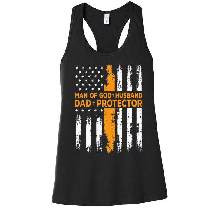 Jesus God Religious Man Of God Husband Dad Protector Women's Racerback Tank