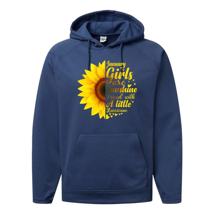 January Girls Sunshine Mixed Hurricane Cool Gift Sunflower Birthday Gift Performance Fleece Hoodie