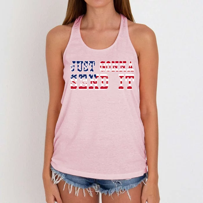 Just Gonna Send It Vintage American Flag Patriotic Gift Women's Knotted Racerback Tank