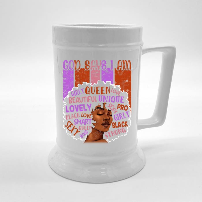 Juneteenth Gods Say I Am Melanin Christian Blm Black History Gift Front & Back Beer Stein