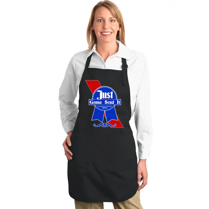 Just Gonna Send It Nother Day Nother Beer Blue Ribbon Full-Length Apron With Pocket