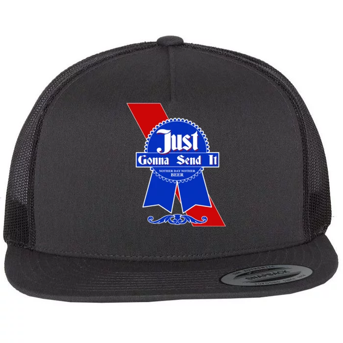 Just Gonna Send It Nother Day Nother Beer Blue Ribbon Flat Bill Trucker Hat