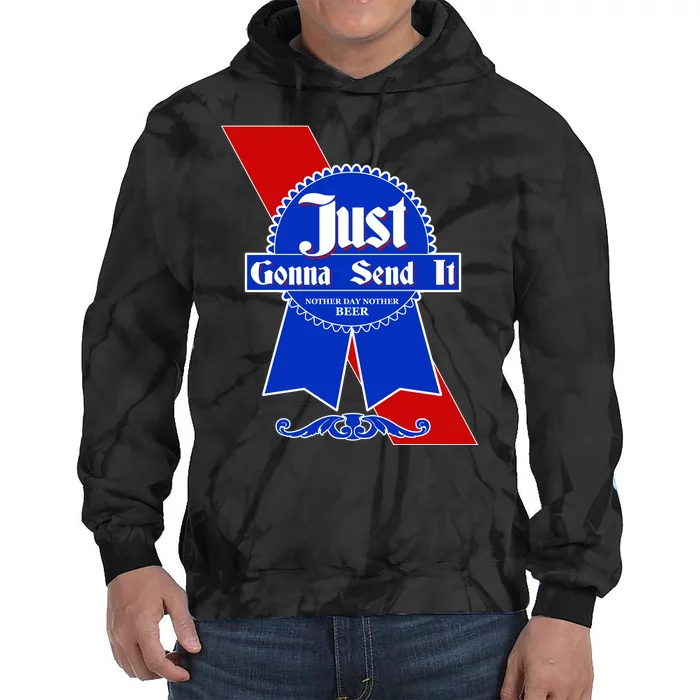 Just Gonna Send It Nother Day Nother Beer Blue Ribbon Tie Dye Hoodie