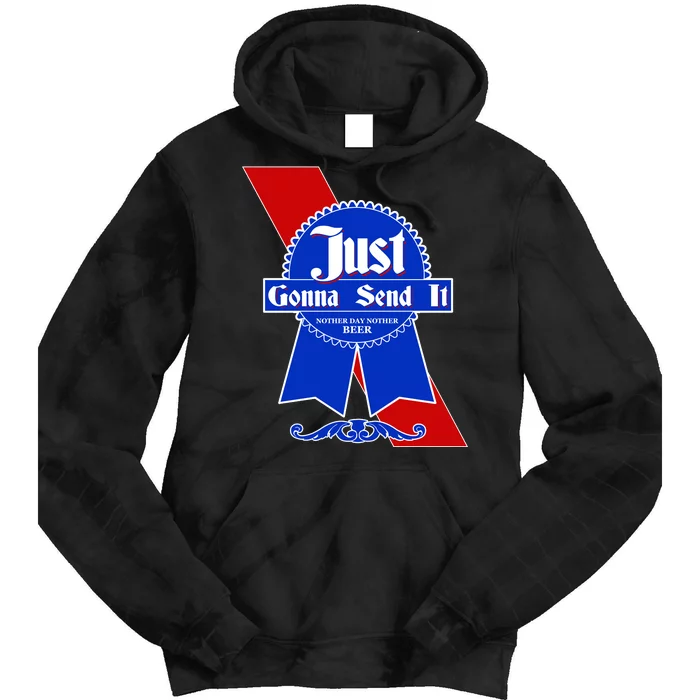 Just Gonna Send It Nother Day Nother Beer Blue Ribbon Tie Dye Hoodie