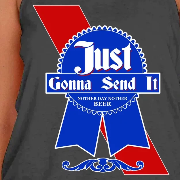 Just Gonna Send It Nother Day Nother Beer Blue Ribbon Women's Knotted Racerback Tank