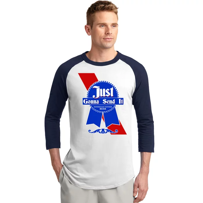 Just Gonna Send It Nother Day Nother Beer Blue Ribbon Baseball Sleeve Shirt