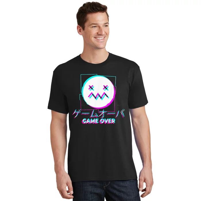 Japanese Glitch Sad Anime Girl Boy Game Over Aesthetic T-Shirt