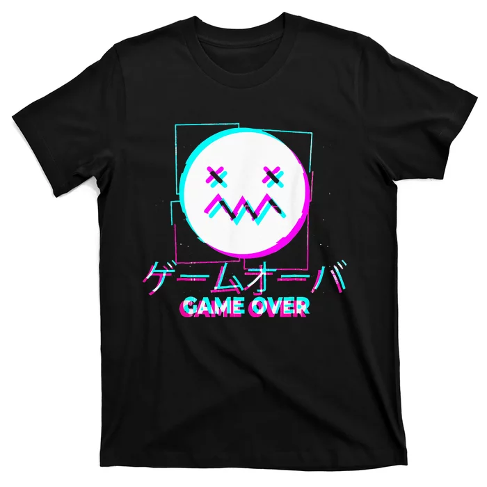 Japanese Glitch Sad Anime Girl Boy Game Over Aesthetic T-Shirt