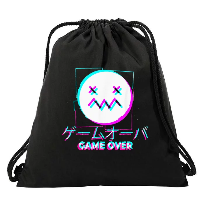 Japanese Glitch Sad Anime Girl Boy Game Over Aesthetic Drawstring Bag