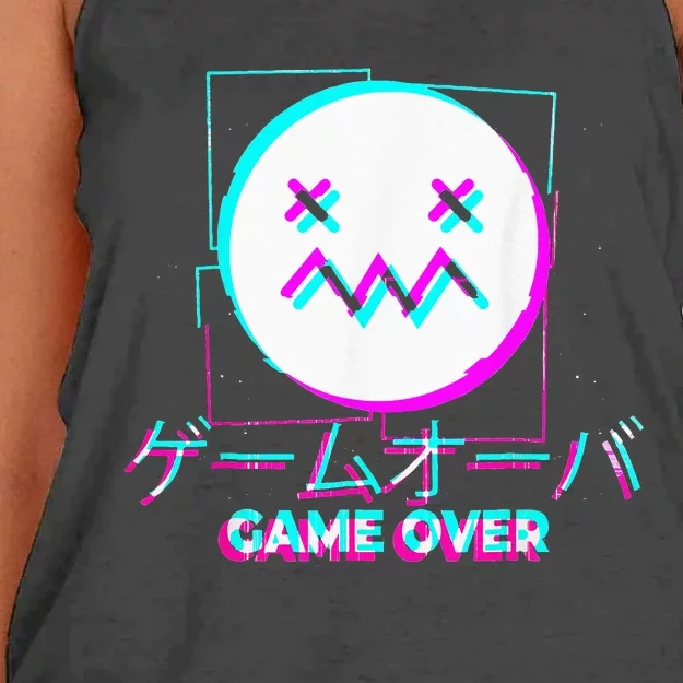 Japanese Glitch Sad Anime Girl Boy Game Over Aesthetic Women's Knotted Racerback Tank