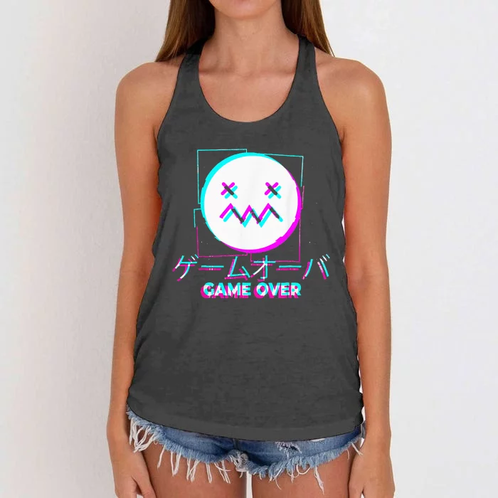 Japanese Glitch Sad Anime Girl Boy Game Over Aesthetic Women's Knotted Racerback Tank