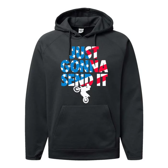 Just Gonna Send It American Flag Dirt Bike Motocross Performance Fleece Hoodie