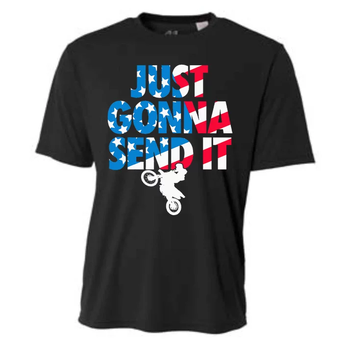 Just Gonna Send It American Flag Dirt Bike Motocross Cooling Performance Crew T-Shirt