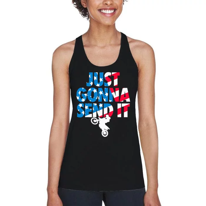 Just Gonna Send It American Flag Dirt Bike Motocross Women's Racerback Tank