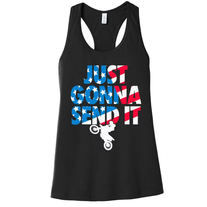 Just Gonna Send It American Flag Dirt Bike Motocross Women's Racerback Tank