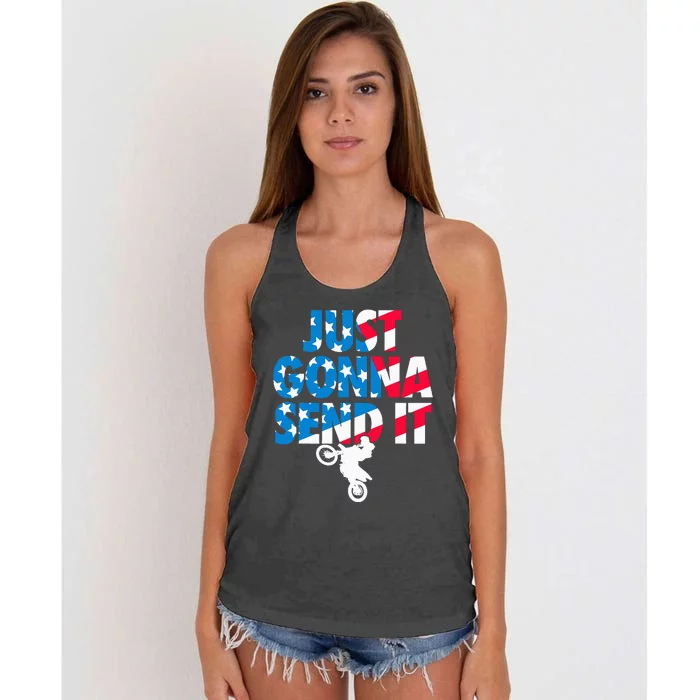 Just Gonna Send It American Flag Dirt Bike Motocross Women's Knotted Racerback Tank