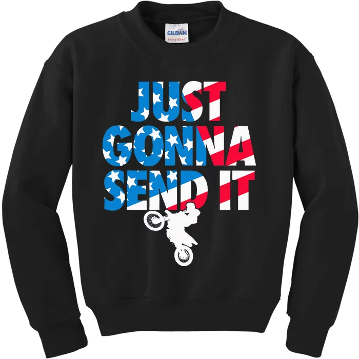 Just Gonna Send It American Flag Dirt Bike Motocross Kids Sweatshirt