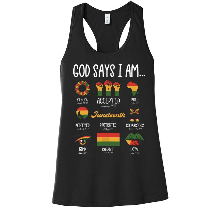 Juneteenth God Says I Am Celebrating Black Freedom 1865 Women's Racerback Tank