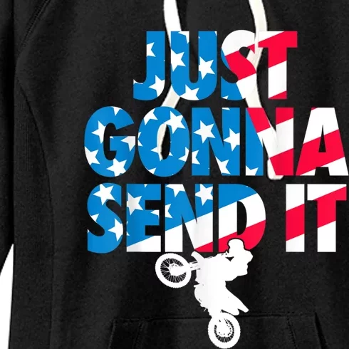 Just Gonna Send It American Flag Dirt Bike Motocross Women's Fleece Hoodie