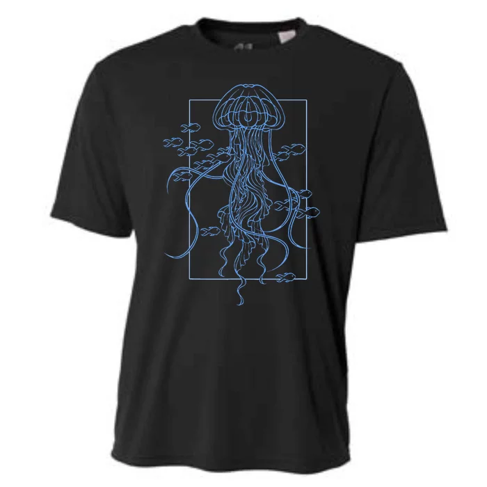 Jellyfish Graphic With Fishes In Sea Cooling Performance Crew T-Shirt